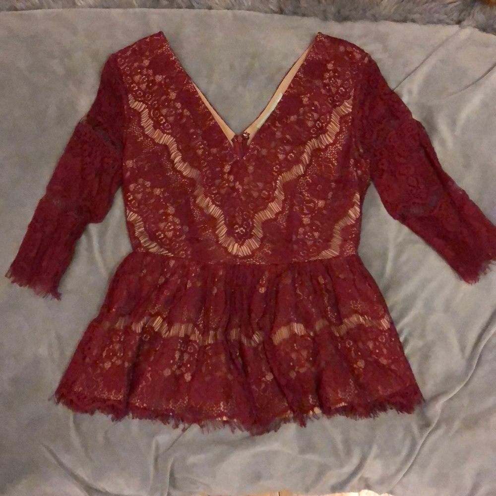 Maeve Maroon Lace Peplum Top